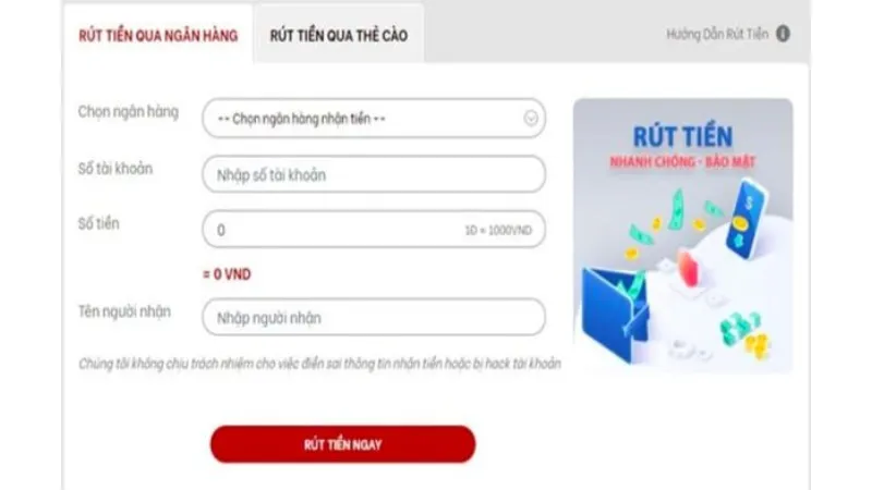 Quy trình rút tiền red88